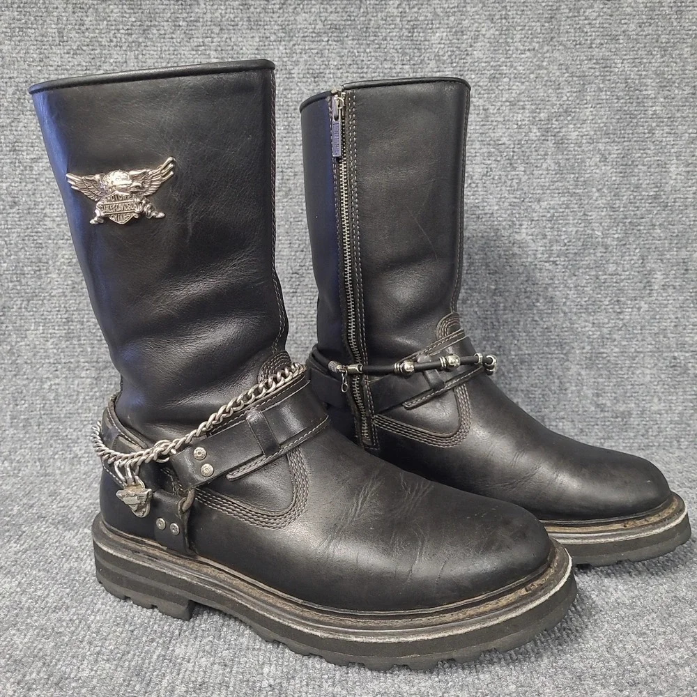 Harley Davidson Stratus 95143 Mens Sz 9.5 Black Harness Biker Boots Motorcycle